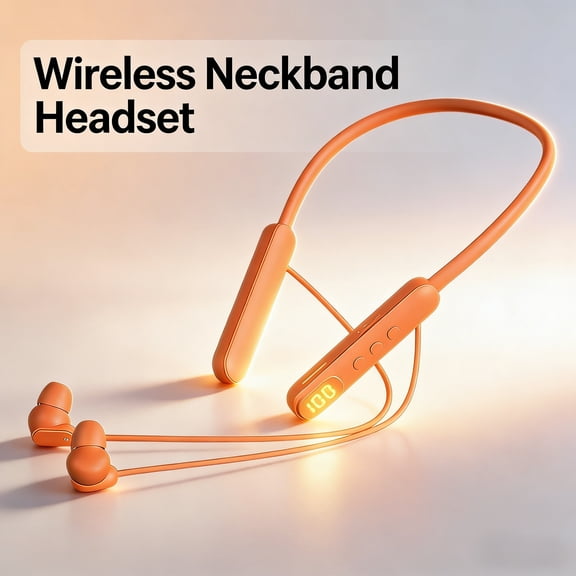 YingFit Orange Wireless Neckband Bluetooth Headphones, LED Digital Battery Display In-Ear Earbuds, Comfort Flexible Fit for Daily Use, Workout, Running, Gym & Clear Calls