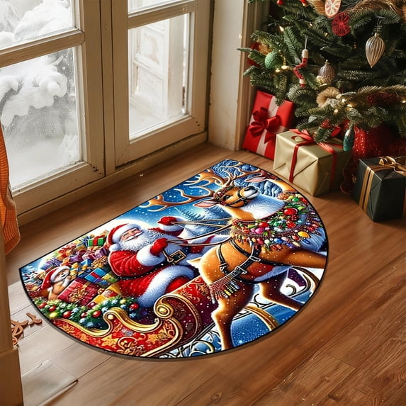 YingTaiLi 24"x20" Christmas Half Round Door Mat,Non Slip Washable Semi Circle Area Rug,Absorbent Soft Half Moon Rug Floor Mat for Indoor Outdoor Kitchen Bathroom Patio Front Door Mat Decor