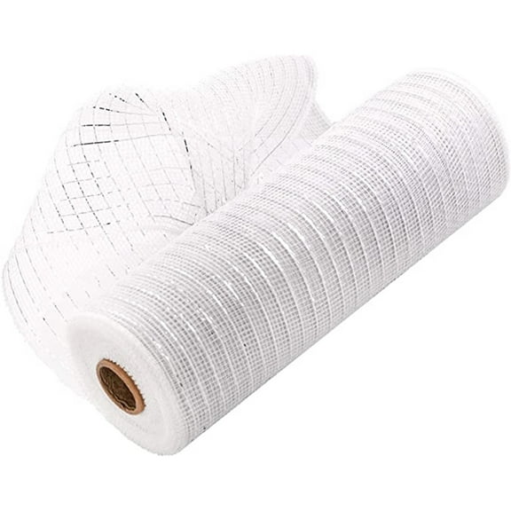 YingTaiLi Acekit Poly Decorating Mesh Ribbon with Metallic Foil 10 inch x 30 feet Each Roll for Wreaths, Swags Bows Wrapping and Decorating Projects-1 Rolls White One Size