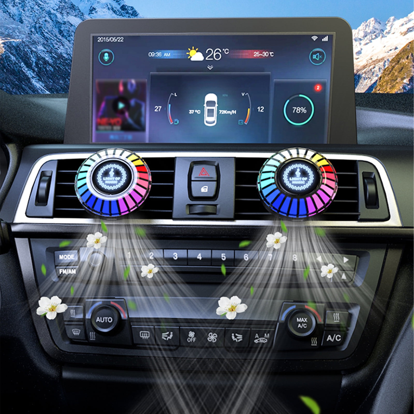 YingTaiLi Car Air Freshener with Bluetooth Control,24LED RGB Colorful Lighting,Aromatherapy Diffuser,Car Interior Decor,Car Air Purifier,Car Freshener,Anti-Shake Design,Long Lasting Aromatherapy