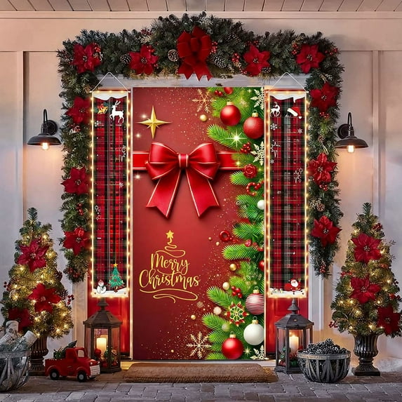 YingTaiLi Christmas Door Cover Holiday Decoration 35.4x70.9in Polyester Durable Widely Used for Front/Indoor Doors Walls Festive Decor