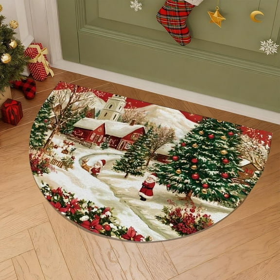 YingTaiLi Christmas Non-Slip Soft Half Round Door Mat,Washable Semi Circle Area Rug Non Slip Absorbent Half Moon Rugs,23.6x19.7in for Indoor Outdoor Bathroom Kitchen Living Room Fireplace Floor Mat