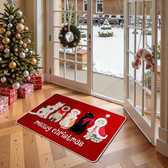 YingTaiLi Christmas Tree Door Mat,16x24 in Non Slip Welcome Mat,Christmas Rug Christmas Welcome Mat Christmas Mats Front Door for Indoor Outdoor Bathroom Decor
