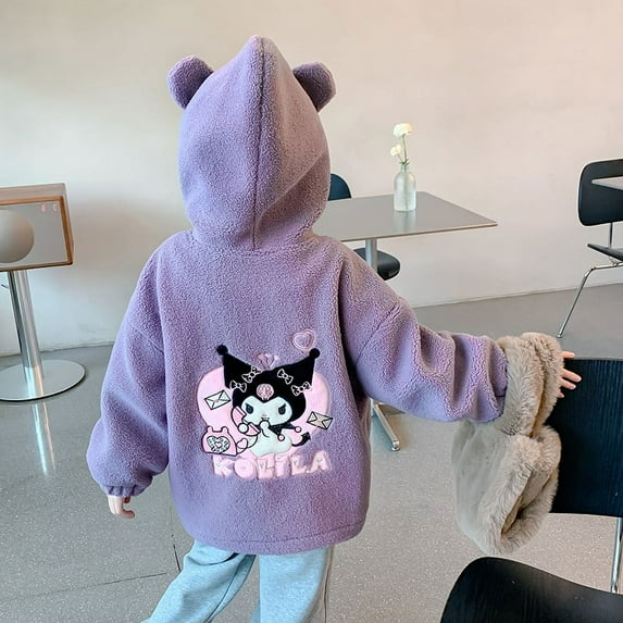 Thickened Lambhair Anime Sanrioed Kuromi Y2K Girl Cartoon Hooded Jacket Top for Kawaii Kids - Cozy Autumn Winter Outwear Clothing