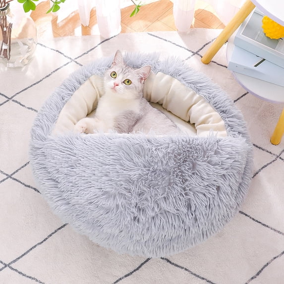 YingTaiLi Holiday Decorations Specials Semi Enclosed Kitty Bed Indoor Pet Bed with Cover Non Slip Artificial Fluff Shells Shaped Pet Bed Bed Winter Warms Bed