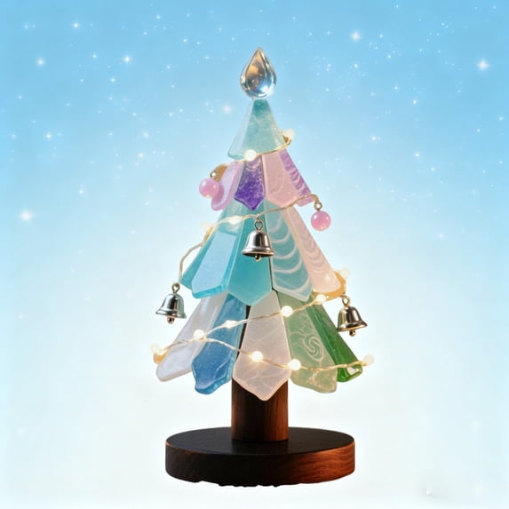 YingTaiLi Sea Glass Christmas Tree,Handcrafted Mini Christmas Tree with LED Lights,Ideal for Christmas, New Year, Home Decor, Coastal Holiday Decor and More
