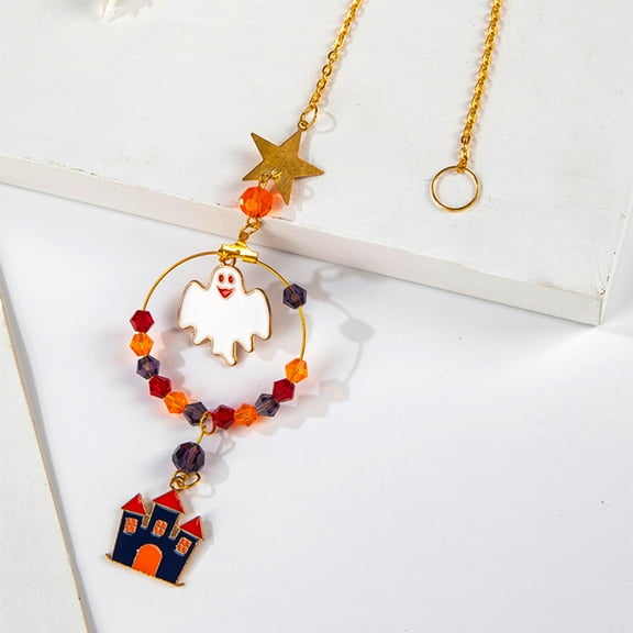 Leodye Wind Chime Halloween,1 Pc,Alloy,Multicolor,12.8x1.8in,Crystal,Ornament,Hanging,Festival Party Decor,Indoor Decor,Car Pendant,Soothing Sounds,Festive Vibe,Ideal for Halloween Celebrations