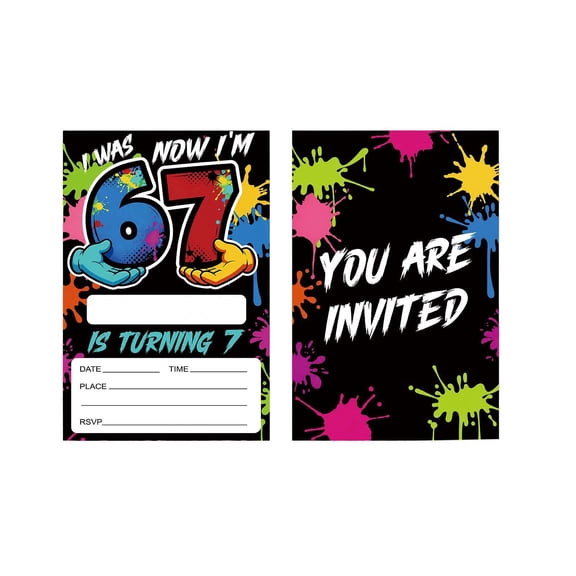YingYouFu 10PC 7th Birthday Invitations For Kids, Graffiti Themed I Was 6 Now 7 Cards for Party, 6 To 7 Year Old Celebration Invite Set for Home
