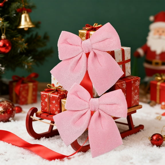 YingYouFu 2 Pack Velvet Christmas Bows in 4 Flocked Colors Holiday Decor Wreaths Trees Garlands Indoor Outdoor Xmas Decorations