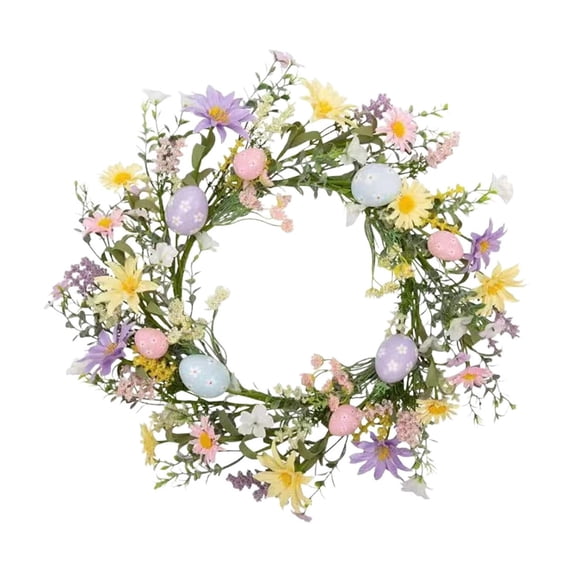 YingYouFu 20 Inch Easter Wreath with Colorful Egg Decorations Berries and Leaves Spring Front Door Hanging Decor for Home Indoor Outdoor Party