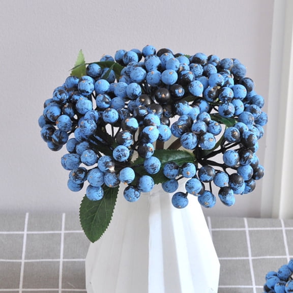 YingYouFu 2PC Artificial Blue Berry Stems Blue Berries with Green Leaves 9.45 inch Fake Blueberries Picks for Christmas Decorations Crafts Holiday Home Decor