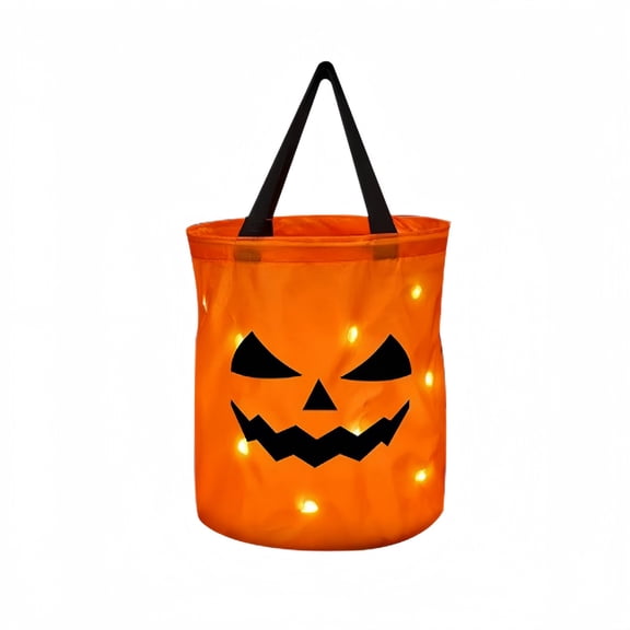 YingYouFu 2PC Halloween Light Up Pumpkin Candy Bag, Portable Handheld Luminous Gift Pouch for Holiday Party, Lightweight Festive Candy Storage Bag for Celebration Birthday Party Home Decoration