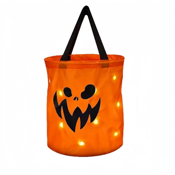 YingYouFu 2PC Halloween Light Up Pumpkin Candy Bag, Portable Handheld Luminous Gift Pouch for Holiday Party, Lightweight Festive Candy Storage Bag for Celebration Birthday Party Home Decoration