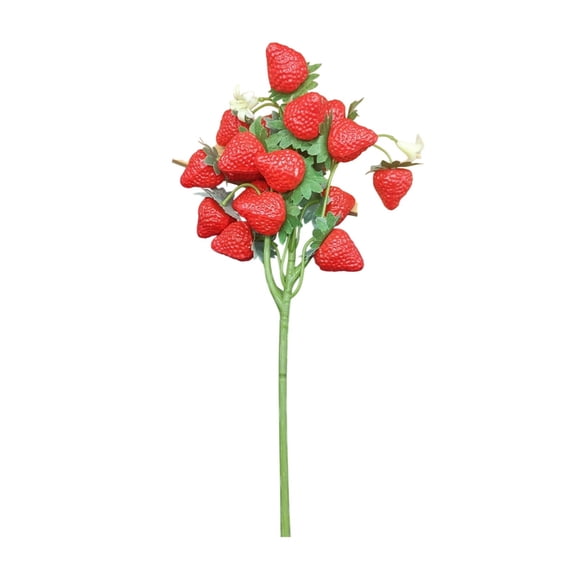 YingYouFu 2PC Realistic Fake Strawberry Stems, Artificial Fruit Bouquets for Home Kitchen Decor, Lifelike Faux Berries for Floral Arrangements Food Photography Props