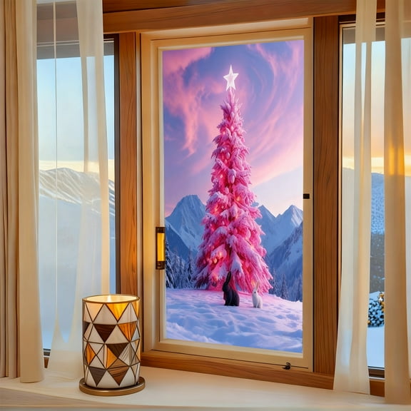 YingYouFu 39x18 Inch Christmas Tree 2D Window Sticker Colored Glass Design for Window Cover Decoration Background Props Holiday Home Decor and Seasonal Display