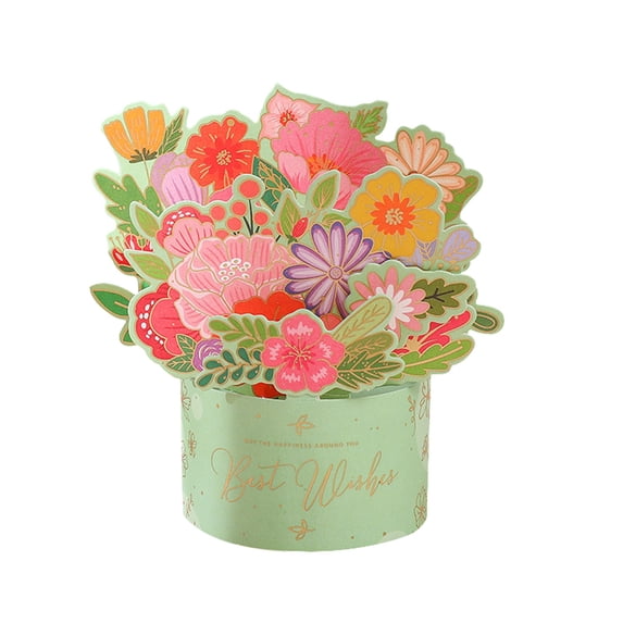 YingYouFu 3PC Flower Bouquet Greeting Card, Creative 3D Floral Design Note Card with Envelope, Artistic Message Card for Mother Day Wedding Thank You