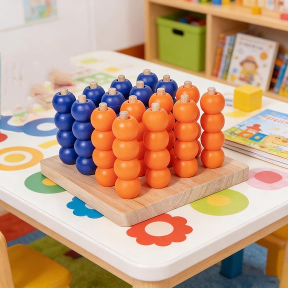 YingYouFu 4-in-a-Row Game, Wooden Strategy Board Game, Portable Travel Games 2-Player for Kids Ages 3+, Classic Family Tabletop Games