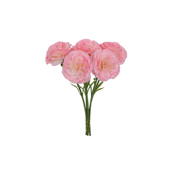 YingYouFu 5pc Artificial Carnation Silk Bouquet, Faux Flower Arrangement for Wedding Party Decor, Realistic Fake Flowers for Living Room Mantle Photo Prop Styling Pink