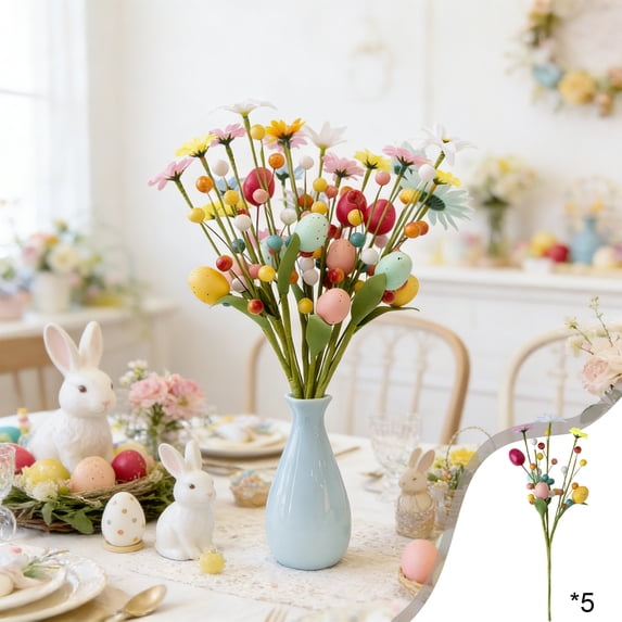 YingYouFu 5pc Easter Decorations Artificial Flower, Distinctive Foam Berry Spray with Eggs, Faux Spring Floral Stem for Bouquets Centerpieces Table Arrangements