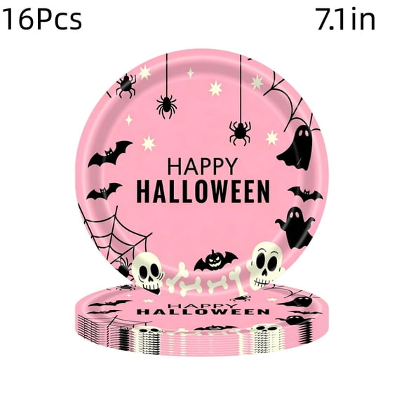YingYouFu 7 Inch Halloween Pinks Paper Plates – 16 Pack Halloween Party Supplies Halloween for Halloween Party Birthday Party Table Decoration