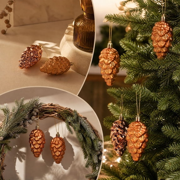 YingYouFu 8PC Christmas Pinecone Ornaments, Metallic Finish Hanging Pine Cones Baubles for Xmas Tree, Wreath Garland Window Home Holiday Party Winter Decor