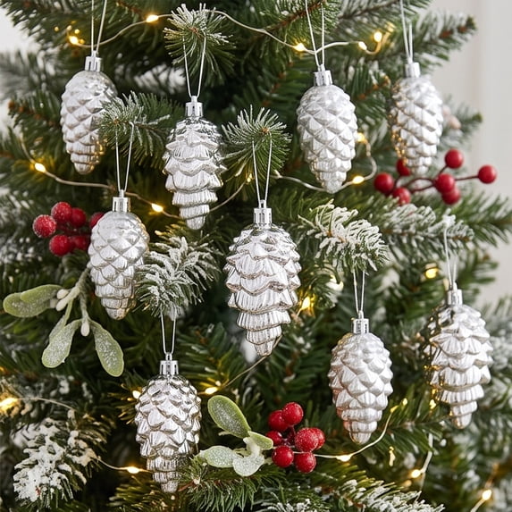 YingYouFu 8PC Christmas Pinecone Ornaments, Metallic Finish Hanging Pine Cones Baubles for Xmas Tree, Wreath Garland Window Home Holiday Party Winter Decor