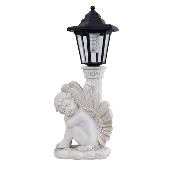YingYouFu Angel Statue with Solar Lights (Left) 14 Inch, Outdoor Solar Angel Garden Statue with Roma Pillar for Garden Lawn Deocr, Christian Religious Gift