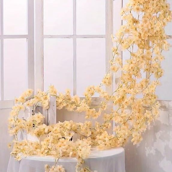 YingYouFu Artificial Cherry Blossom Garland Fake Flower Vine Spring Garland Rattan Hanging Indoor Home Thanksgiving Party Decor