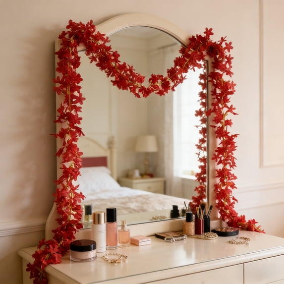 YingYouFu Artificial Lilac Garland Fake Flower Vine Garland Plastic Flower String for Spring Home Garden Wedding Party Decoration Red