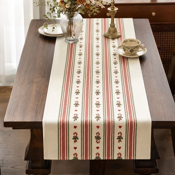 YingYouFu Candy Cane Table Runner, Christmas Holiday Table Linens with Peppermint Pattern, Festive Tablecloth for Dining Room, Kitchen, Xmas Party Table