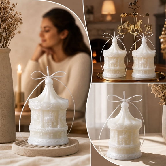 YingYouFu Carousel Scented Candle Decor, Vintage Decorative Wax Ornament Home Accent, Wedding Party Holiday Tabletop Mantel Shelf Window Display