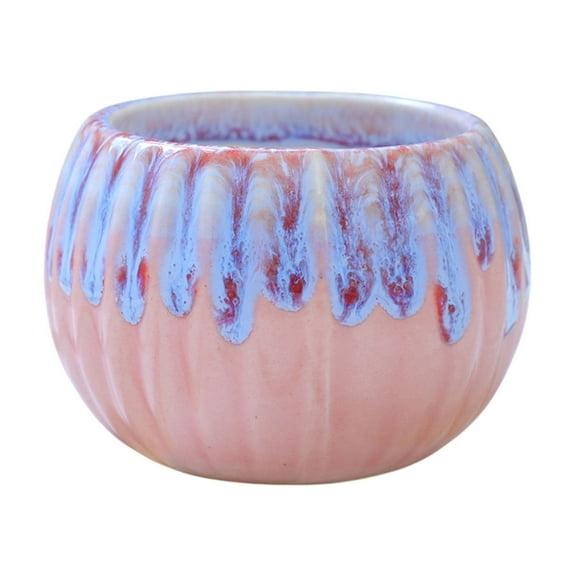 YingYouFu Ceramic Pumpkin Planter, Cream Color Round Flower Pot with Drainage, Small Vase, Colorful Glaze Gardening Decor,