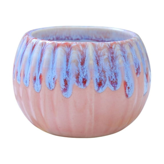 YingYouFu Ceramic Pumpkin Planter, Cream Color Round Flower Pot with Drainage, Small Vase, Colorful Glaze Gardening Decor,
