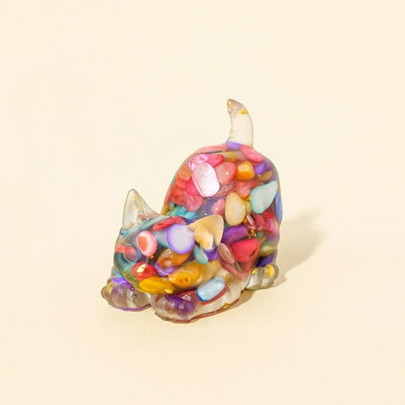 YingYouFu Crystal Cats Decor, Natural Gravel Resin Lying Cats Figurine, Halloween Christmas Gift for Bedroom, for Home Decoration and Pet Lovers, Multicolor