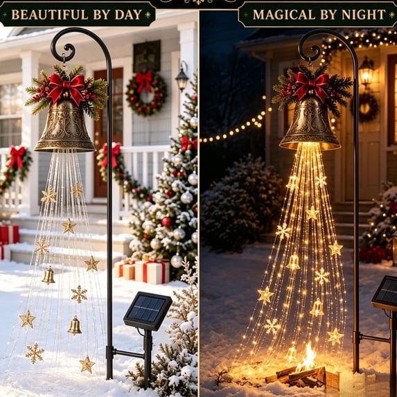 YingYouFu Christmas Bell Cascade Solar Yard Light for Garden Lawn Pathway and Holiday Outdoor Christmas Decorations
