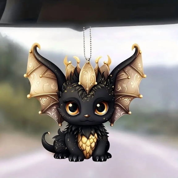 YingYouFu Christmas Car Mirror Pendant Acrylic Flat Black Dragon Ornament for Auto Rearview Home Decor Hanging Decoration Gift Car Accessory