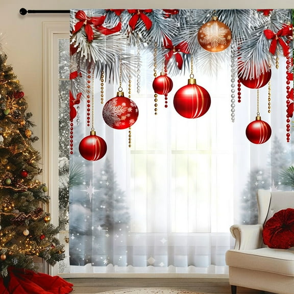 YingYouFu Christmas Curtains Window Drapery Festive Print 39x51 Inch for Living Room Bedroom Holiday Decor and Privacy