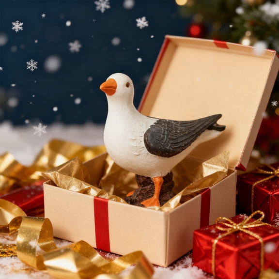 YingYouFu Christmas Desktop Decoration Resin Seabird Figurine for Holiday Tabletop Display Office Shelf Mantel Winter Theme Ornament Gift Idea Festive Home Accent