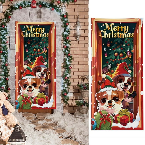 YingYouFu Christmas Door Cover 6.66x2.99 Ft Santa Claus 3D Visual Gift Delivery Decoration for Holiday Party Backdrops Indoor Outdoor Festive Atmospheres and Home Decor