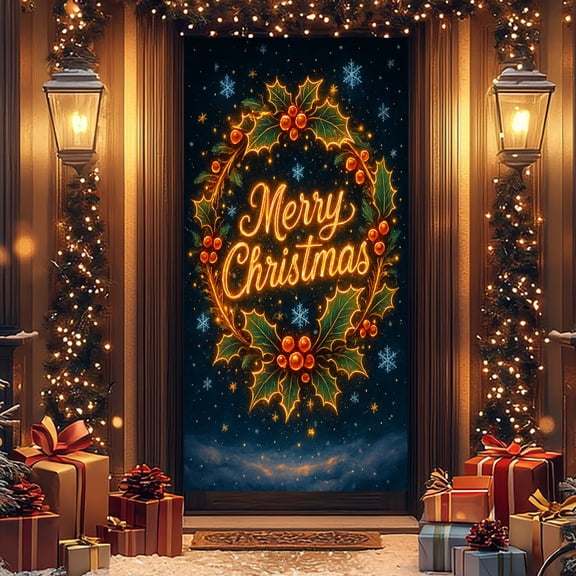 YingYouFu Christmas Door Curtain Holiday Scene Layout Background Cover for Indoor Entryway Party Decor Festive Home Atmosphere Creation