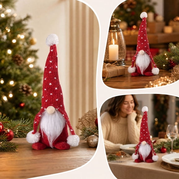 YingYouFu Christmas Gnome Figurine, Faceless Forest Gnome Doll Ornament, Plush Scandinavian Tomte for Holiday Mantel Shelf Tabletop Decoration