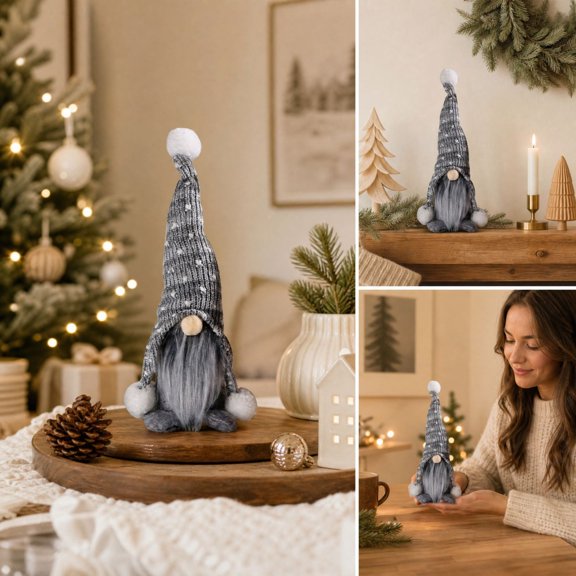 YingYouFu Christmas Gnome Figurine, Faceless Forest Gnome Doll Ornament, Plush Scandinavian Tomte for Holiday Mantel Shelf Tabletop Decoration