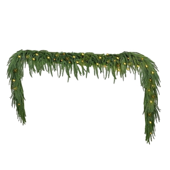 YingYouFu Christmas LED Lighted Leaf Garland, Realistic Faux Hanging Vine with Timer Battery Operated Warm Glow, Decorative Garland for Mantel, Fireplace, Staircase Home Holiday Display