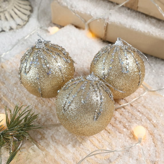 YingYouFu Christmas Ornaments, Solid Color Ball Decor 3-inch Set, Tree Hanging Scene Decoration, for Holiday Party and Home Enthusiasts, Yellow