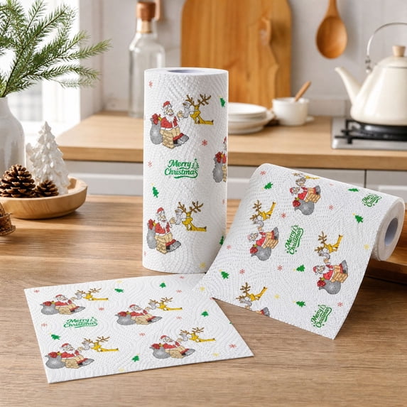 YingYouFu Christmas Printed Paper Towels, Festive Absorbent Kitchen Paper, Disposable Oil Resistant Towels for Holidays Home Kitchen Party Supplies