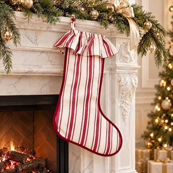 YingYouFu Christmas Red and White Stripe Stockings with Ruffled Cuff , Xmas Large Hanging Stockings Decorations for Christmas Tree Fireplace Family Holiday Party Decor
