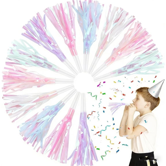 YingYouFu Colorful Toss Whistle Toy, 10 Pack Blow Out Party Favor with Tassel, Noisemaker for Birthday Wedding Celebration Photo Prop