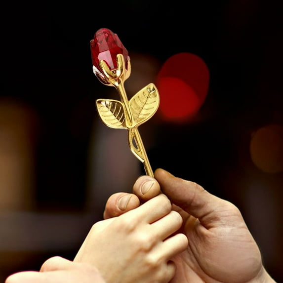 YingYouFu Crystal Rose with LED Light Artificial Flower on Wood Base for Wedding Valentine s Day Gift Home Decor Anniversary Party Decoration Romantic Crafts