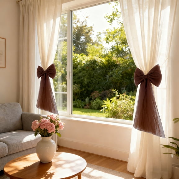 YingYouFu Curtain Tie Back with Bow, Sheer Mesh Fabric Window Holder for Valentine's Day, Wedding, Party Room Decor, Home Atmosphere Decoration