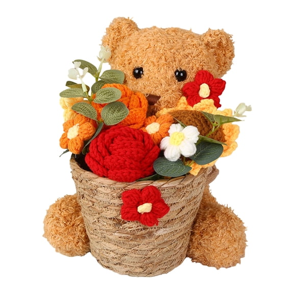 YingYouFu Cute Plush Bear With Crochet Flowers For Mothers Valentines Day Birthday Anniversary Personalized Thoughtful Romantic Love Gifts Home Decor